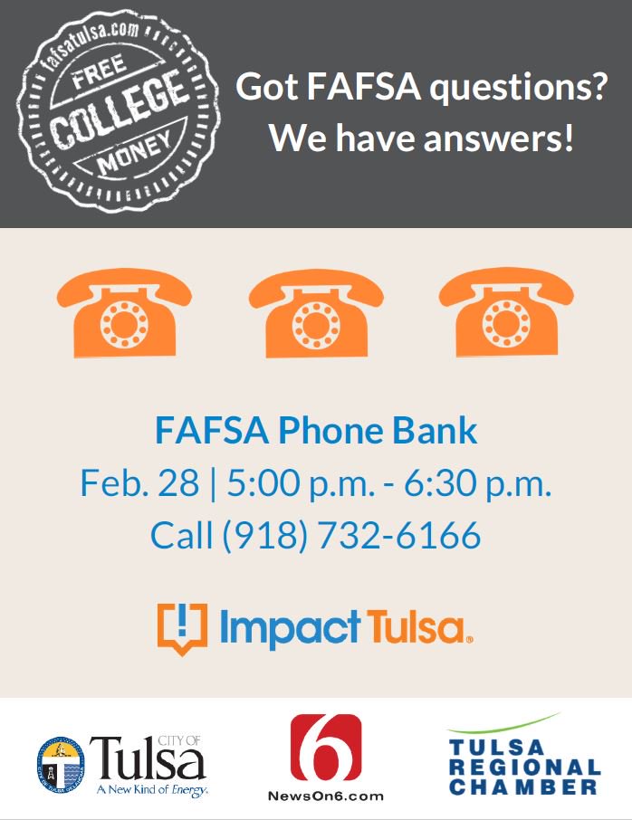 Applying for financial aid? Get help with your <a href="/FAFSA/">Federal Student Aid</a> form tonight! The experts from @ImpactTulsa are ready to answer your questions!