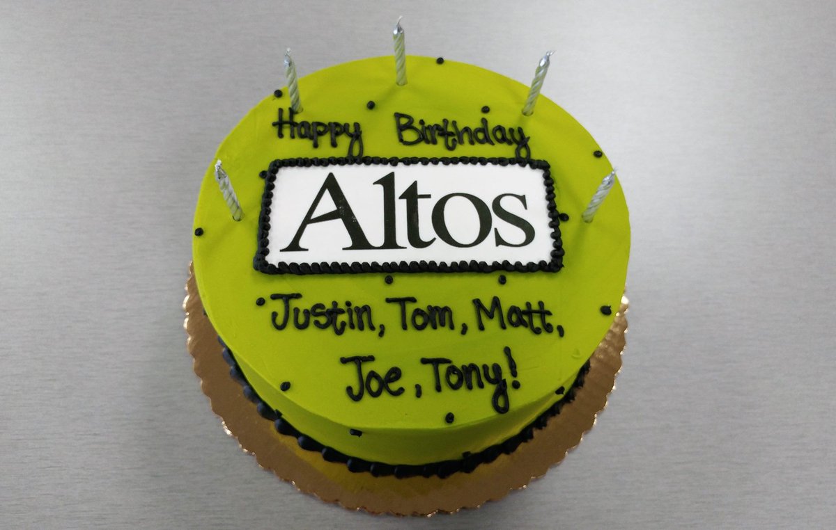 altos's tweet photo. It's #birthday time at @altos! Congrats to Justin, Tom, Matt, Joe, and our fearless leader Tony! #agencylife #altoslifenh #triolosbakery https://t.co/8N2Dxq0bOF