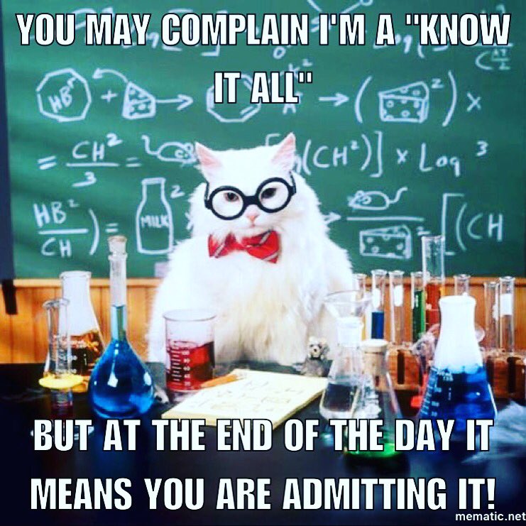 HeraKitty's tweet photo. random meme of the day #knowitall #catmeme #PancakeDay #endoffeb https://t.co/pHZCYSrpxs