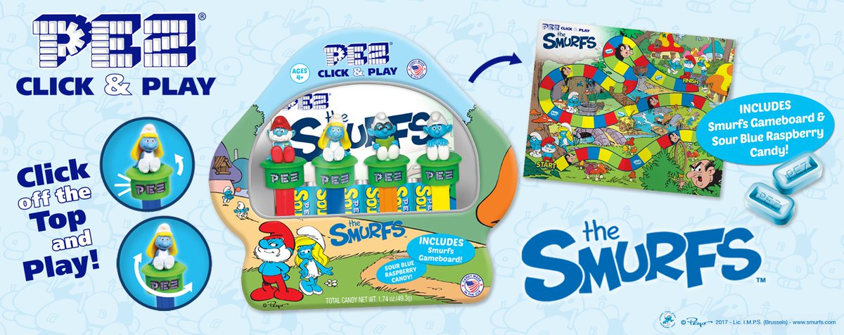 Pez First Look The All New Pez Smurfs Gift Tin Is Coming Soon Complete With An Interactive Board Game And Sour Blue Raspberry Pez T Co Drodmlmrig