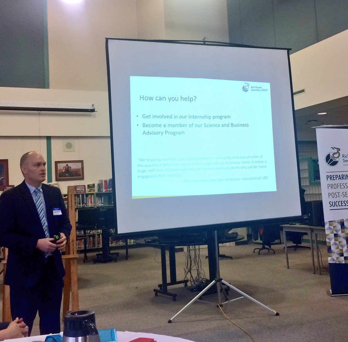 BrianKoning7's tweet photo. Excited to see the innovative vision at @RHSS_34 to integrate 5 week or 10 week internships into their curriculum plan #bcedforum #pblchat https://t.co/HJpezimD5s
