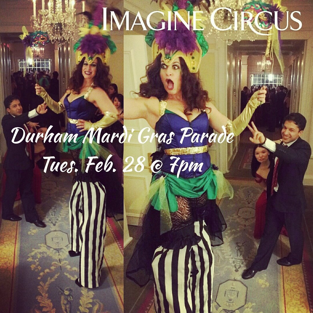 TONIGHT! We're bringing the #imaginecircus "krewe" to the <a href="/durhammardigras/">Durham Mardi Gras</a> parade! Starts at 7pm #durham #durhammardigras #mardigras