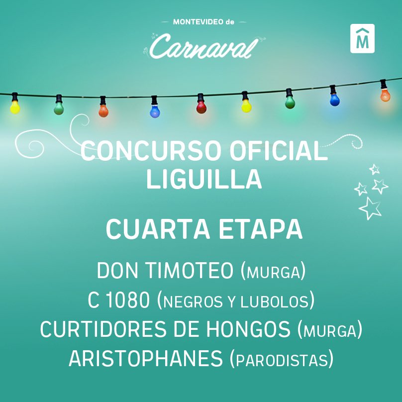 Cuarta etapa de la Liguilla del Concurso Oficial de #Carnaval.

Toda la programación➡️bit.ly/2lQURwV 

#MontevideoDeCarnaval 🥁🎉🎭