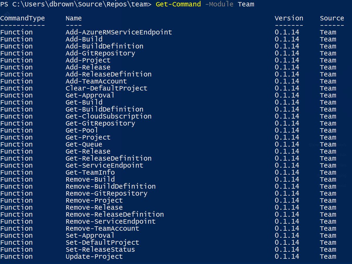 DonovanBrown's tweet photo. I finally open sourced my #PowerShell module for @VSTeam. Thanks @aneillans for reminding me. https://t.co/ZmQmUI4inZ https://t.co/LkYhiyvIR0