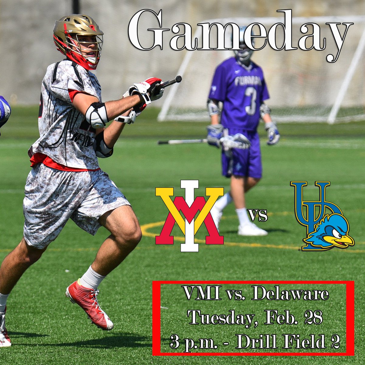 VMIAthletics's tweet photo. The Keydets and Blue Hens battle at 3 p.m. today. See you up at Drill Field #2. #VMILax https://t.co/JWIAh80jku