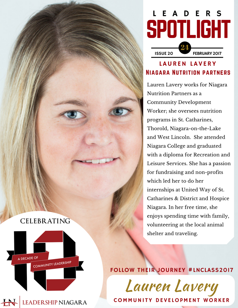 Lead_Niagara's tweet photo. Here's another member of our #LNClass2017 Lauren Lavery Community Development Worker for Niagara Nutrition Partners. #LNTurns10 https://t.co/4EGhmnQBIe