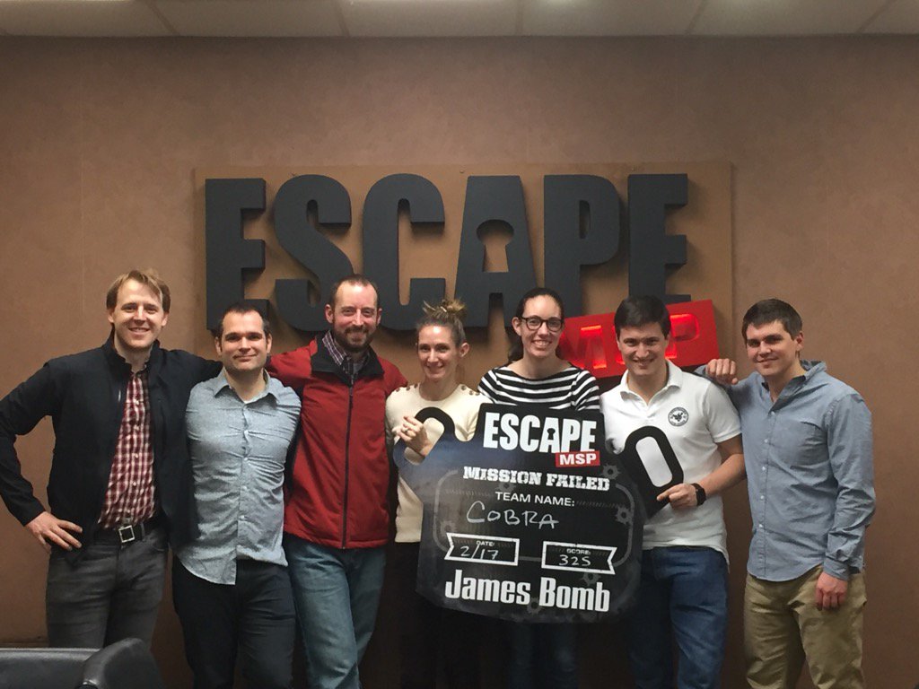 Team bonding while escape rooming. #itsnotcompetitive 
<a href="/CTinStP/">Collin</a> <a href="/cvondesign/">Chris von Dohlen</a> <a href="/prephillips/">Prescott Phillips</a> @morganhawley @kateinmsp