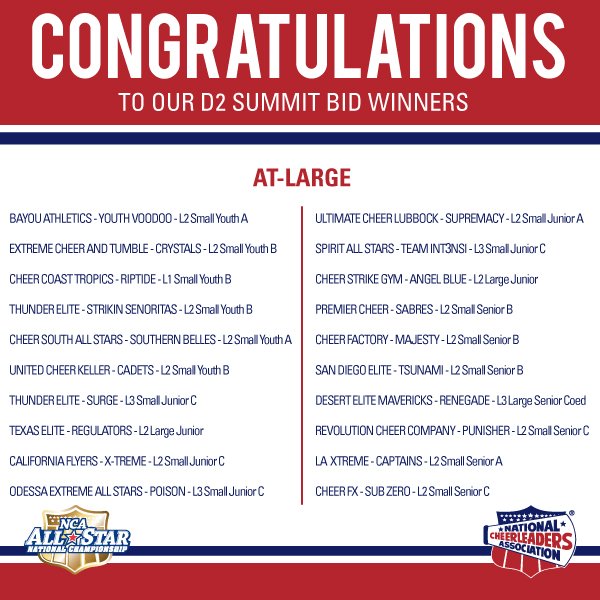NCA on Twitter "Congratulations to all of our Summit and D2 Summit Bid