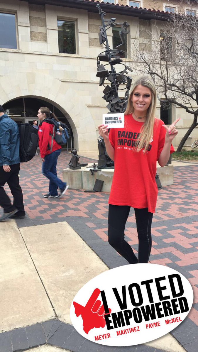 ttu.edu/vote/ vote for Sara Sorge arts &amp; sciences senator &amp; <a href="/RaidersEmpower/">Raiders Empowered</a> ❤