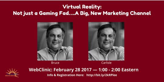 rbcarlisle's tweet photo. BREAKING: Still time to register for my #webclinic on #VR in advertising 10am PT 1pm ET https://t.co/5slJM0kV5K https://t.co/WsGPaBfn9L