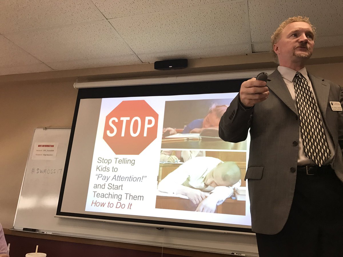 NixaElem's tweet photo. "Stop telling kids to pay attention and start teaching them how to do it." #swmoss17 https://t.co/sHQROrChew
