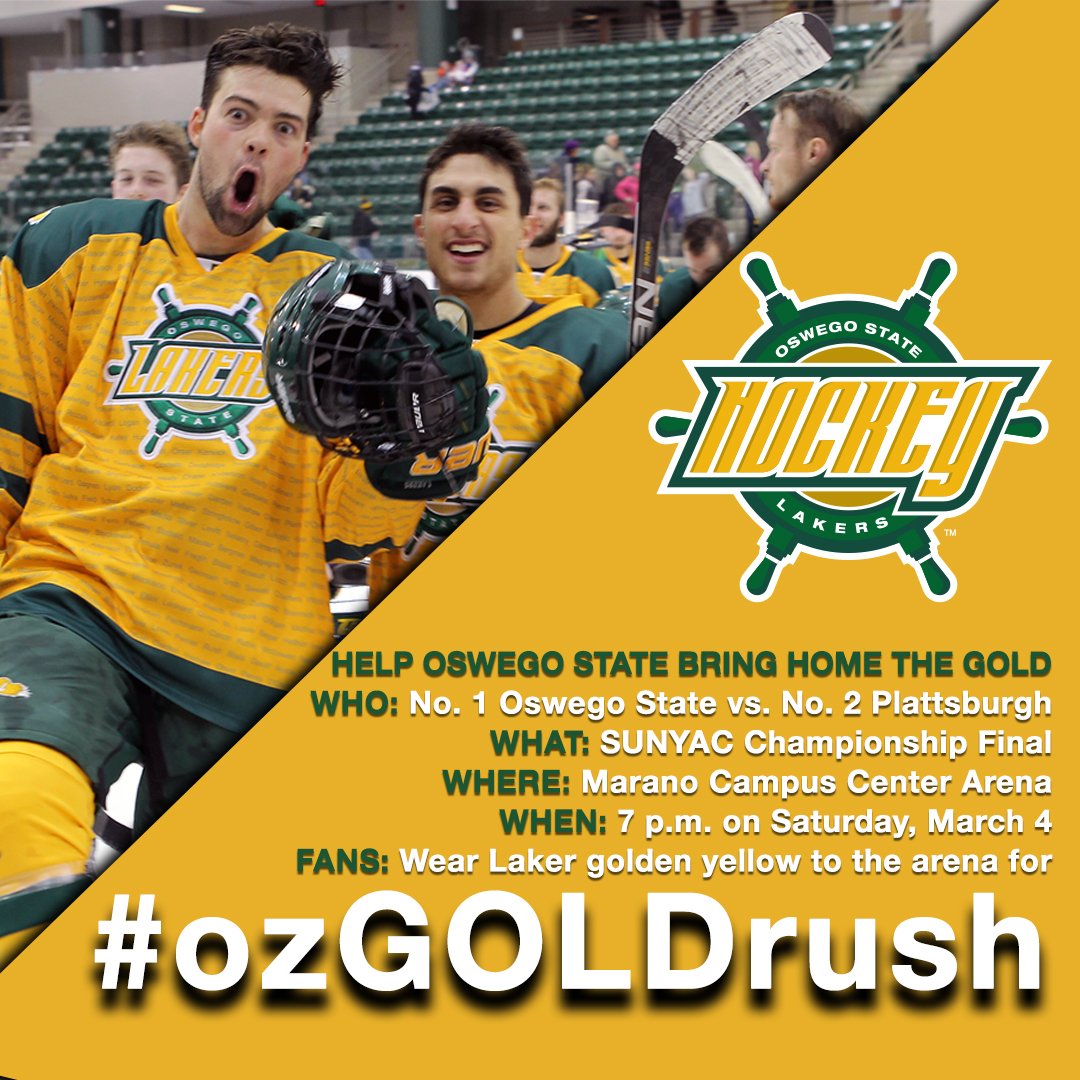 OswegoMHockey's tweet photo. Saturday should be an exciting night in the #wheelhouse.  Let's get playoff loud.  #ozGOLDrush https://t.co/a91TtiWQE6