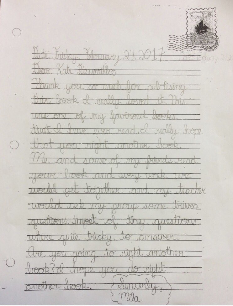 #katedicamillo thank you for writing this book. From Mila #winndixie