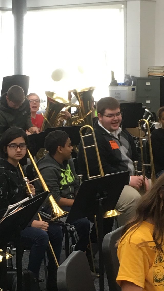 MoorheadBands's tweet photo. Current Concordia trombonist and former Spud Bjorn Hagen sitting in today. Looks like he's giving good advice https://t.co/2plfnXZ8s2