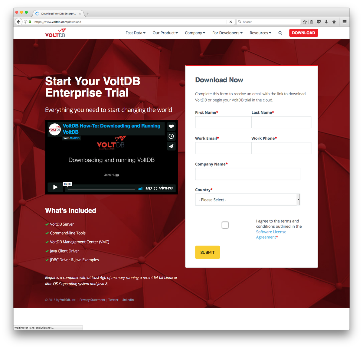 okvasnovsky's tweet photo. @VoltDB Did you know one needs to use Firefox to access the download form? Nothing is shown in Safari and Chrome... https://t.co/tvum6GFu3w