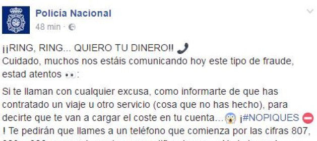 La <a href="/policia/">Policía Nacional</a> advierte de un nuevo fraude telefónico a través de líneas de alta tarificación lrzn.es/bjng71