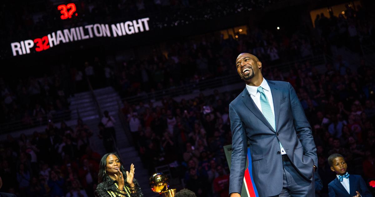 wuckert's tweet photo. RT @DetroitPistons We retired Rip’s jersey on Sunday! Watch the ceremony #Yessir  - https://t.co/u3L3sNYgMm https://t.co/2HDZfEBfWc