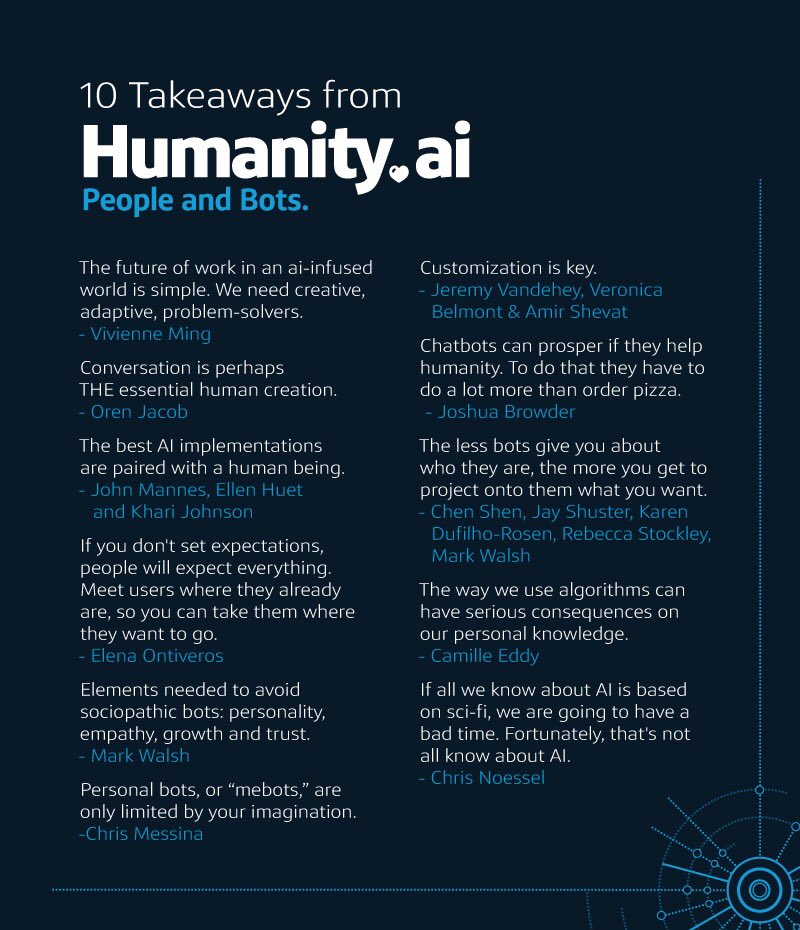 Humanity_AI's tweet image. Thanks for coming to #Humanityai! Here are some handy takeaways to mull over during happy hour 🍸