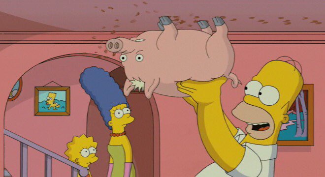 Wisdom_Of_Homer's tweet photo. Spider Pig, Spider Pig,
Does whatever a Spider Pig does.
Can he swing, from a web?
No he can't, he's a pig...

#NationalPigDay https://t.co/UWaGWRyA66