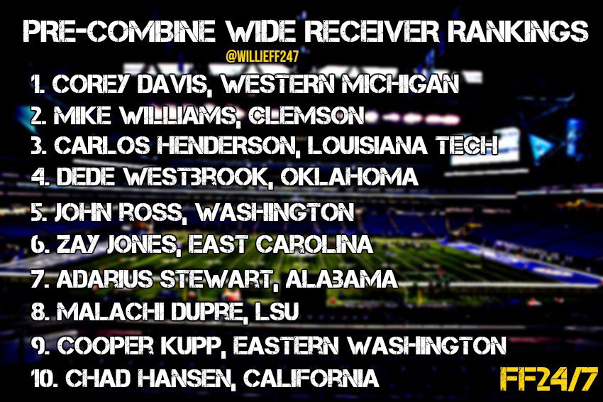 FFB_247's tweet image. 🚨Pre-Combine Wide Receiver Rankings🚨 according to @WillieFF247 🏈
