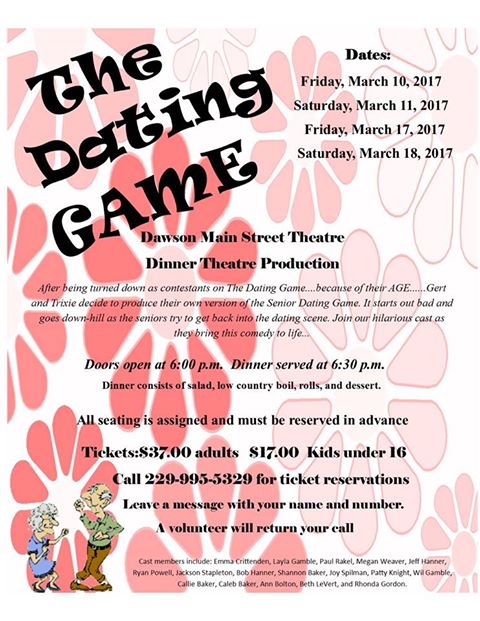 TerrellCountyGA's tweet image. Don't miss the upcoming play "Dating Game" at the #Dawson Main Street #Theatre!  Tickets still available!  #Terrell #ExploreGeorgia