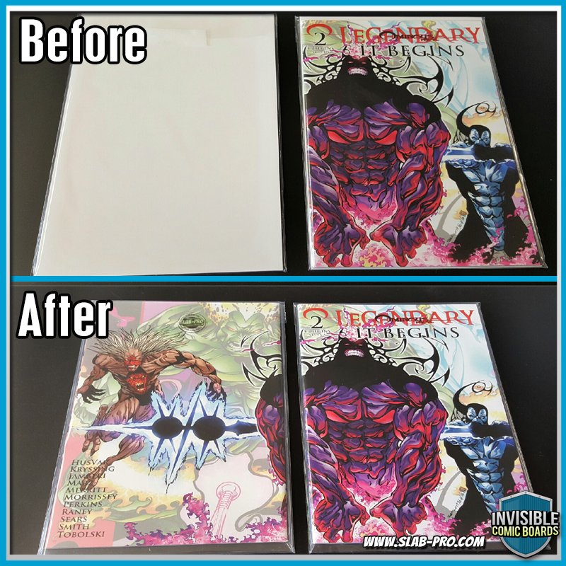 slab_pro's tweet photo. #BeforeandAfter Legendary #3! #INVISIBLECOMICSHIELD https://t.co/qXkfBby03w #SlabPro #OminousPress @BartSears @andysmithart @ronmarz #Comics https://t.co/W4uTDxigFm