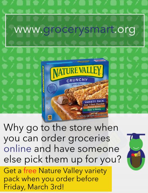 GrocerySmartUS's tweet photo. Busy with midterms? We can help with your grocery/snack needs! Order now &amp; receive a FREE box of granola bars! Visit https://t.co/ZXPoao5KyB https://t.co/JA5qhBp8zG