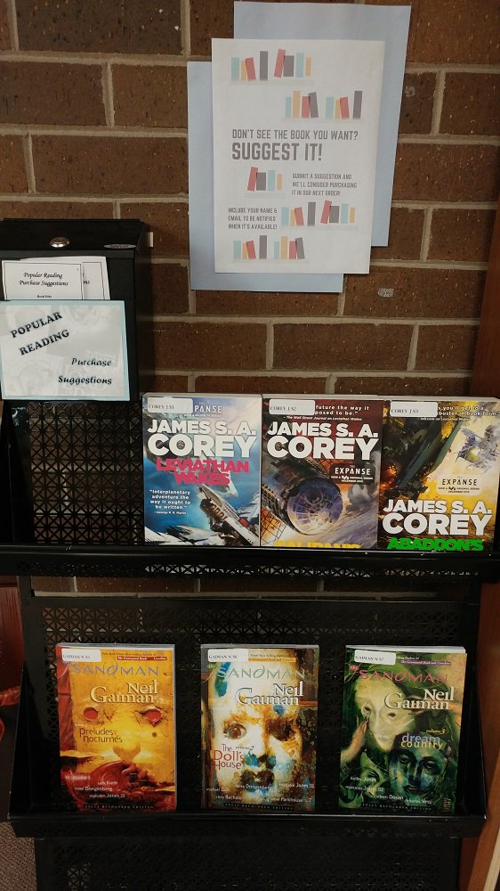 uwgblibraries's tweet photo. Check out our new titles in #popularreading: @JamesSACorey's Expanse Series 1-3 and @neilhimself's The Sandman 1-3! Want more? Let us know! https://t.co/HtzfYBQjAM
