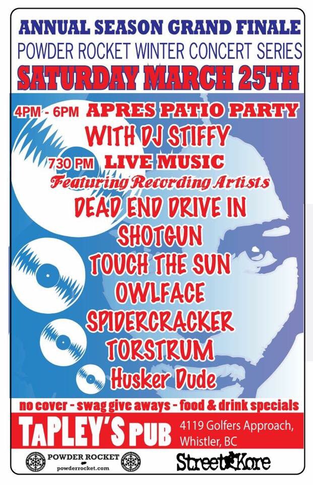 Catch us in <a href="/WhistlerVillage/">Whistler Village</a> on March 25! Playing at <a href="/Tapleys/">Tapley's Pub</a>!