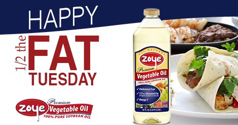 ZoyeOil's tweet photo. Happy 1/2 the #fattuesday! Discover the Zoye of cooking with the 1/2 the saturated fat of regular cooking oils! https://t.co/wDiz1It2Wh https://t.co/c8rgiFusxO