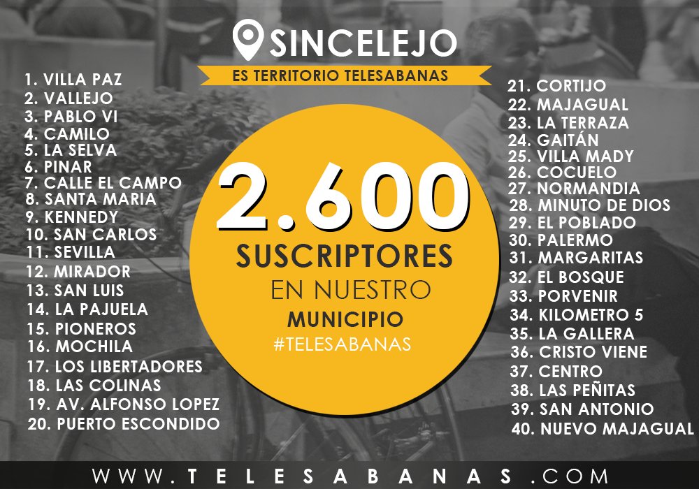 telesabanas1's tweet photo. El municipio de Sincelejo es territorio Telesabanas. #Telesabanas https://t.co/syBCdvG1Pr