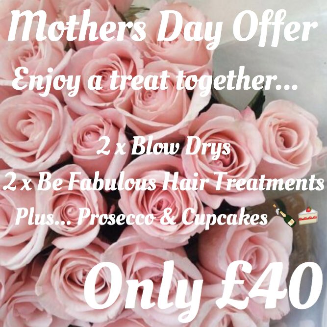 Amazing Mother's Day offers...

Available Friday 24th, Saturday 25th &amp; Sunday 26th March at our Heswall salon.

To book call 0151 345 6033