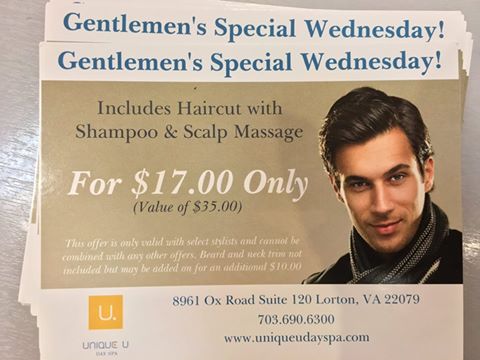 UniqueUDaySpa's tweet photo. Don't forget about Gentlemen Special Wednesday :) If you haven't done so yet, book a haircut appointment for the price of only $17! https://t.co/zUqjP8jZyp