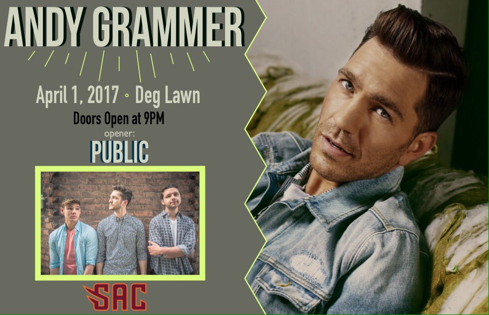 SACSU's tweet photo. Our April 1st concert will be Andy Grammar! https://t.co/t392HMSUoZ
