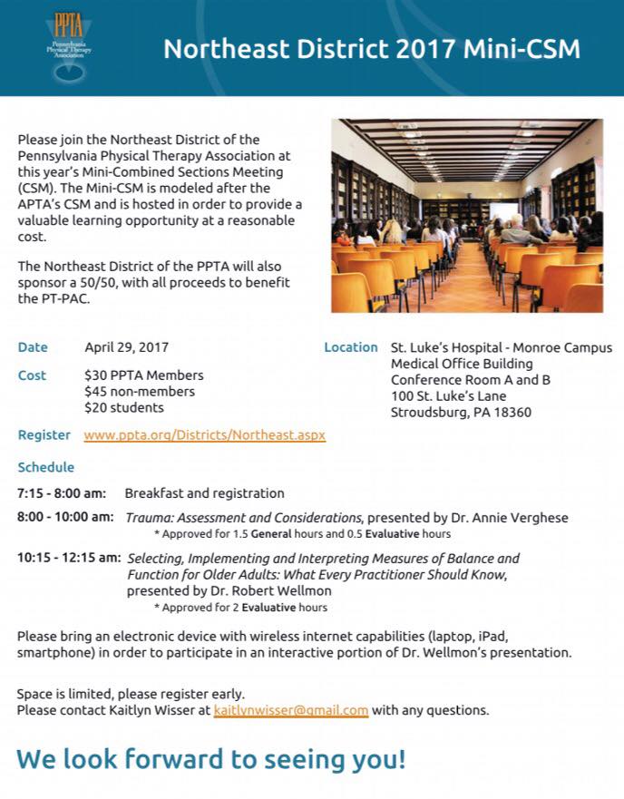 APTA_PA's tweet photo. NED Members: Don't miss this exciting special event and continuing education opportunities! #MoveForwardPT #miniCSM https://t.co/HkShY7HgSB