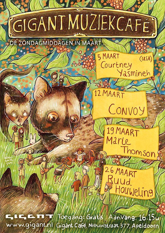 Nikki Smits (@nikki_smits) on Twitter photo Giant civets for <a href="/PodiumGigant/">Gigant Apeldoorn</a>! Check out these musicians in March: @Cyasmineh, <a href="/convoytheband/">Convoy</a>, <a href="/MarleThomson/">MARLE THOMSON</a> and @RuudHouweling Giant civets for <a href="/PodiumGigant/">Gigant Apeldoorn</a>! Check out these musicians in March: @Cyasmineh, <a href="/convoytheband/">Convoy</a>, <a href="/MarleThomson/">MARLE THOMSON</a> and @RuudHouweling