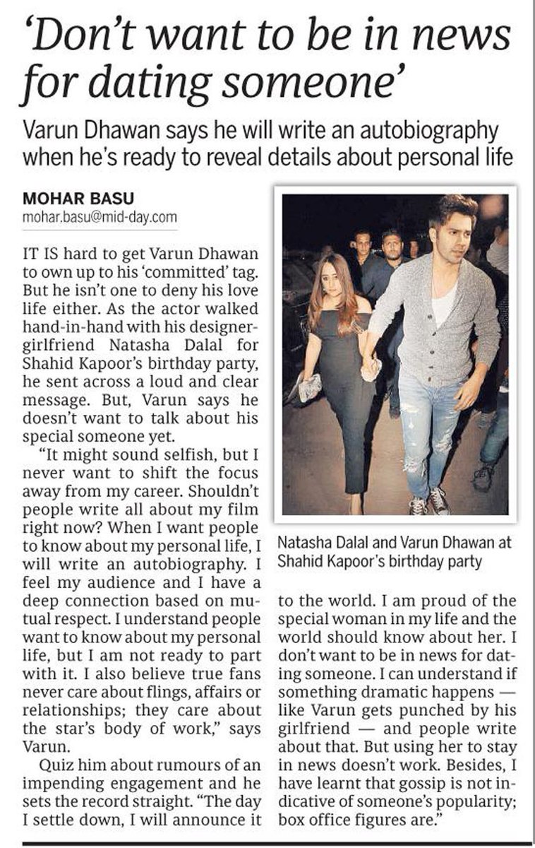 MoviesUpdatez's tweet photo. Don't want to be in news for dating someone : @Varun_dvn --> https://t.co/HDS3dUzmw5
