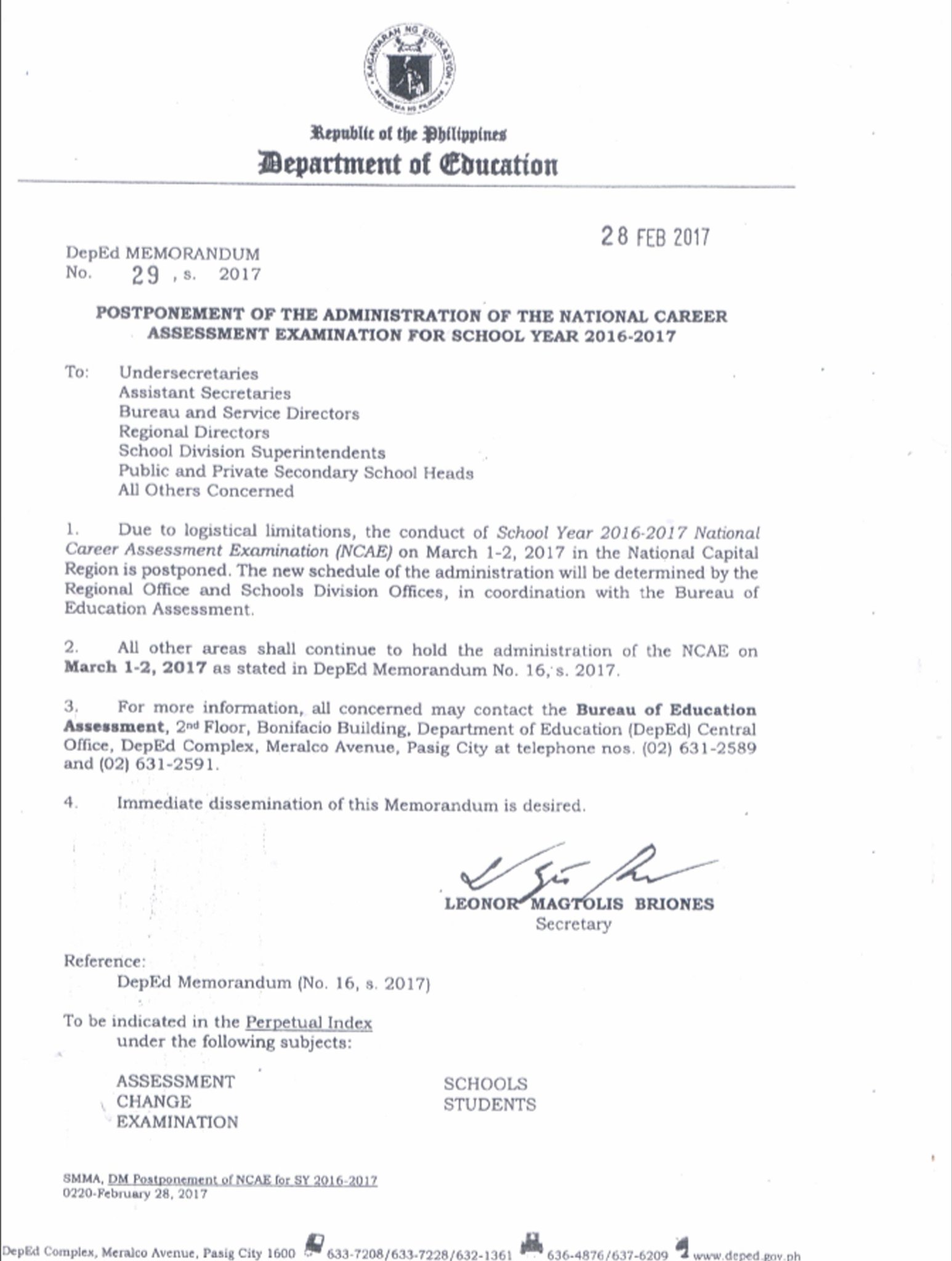 DepEd on Twitter "Postponement of the Administration of the National