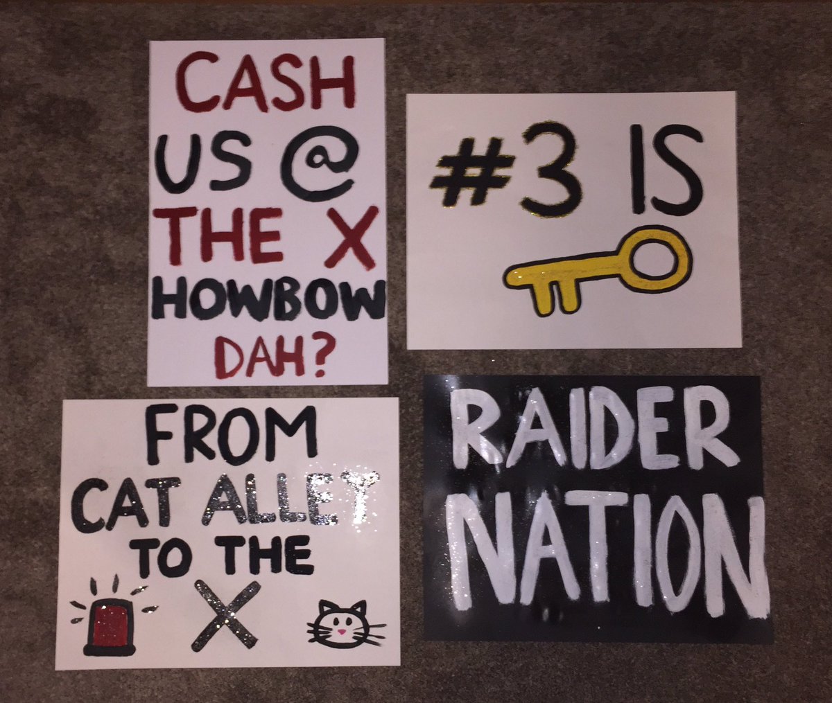 NHSRaiders17's tweet photo. Long day spent making signs, we need Raider Nation to come support at the Rec and hold them! There will be more than the ones pictured!! 😻🏒 https://t.co/TIDGbNoLH2