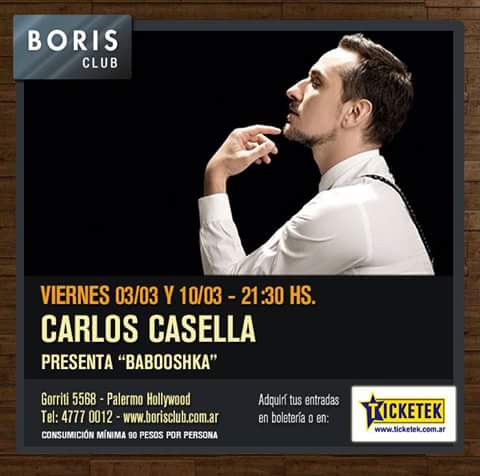 MarFueguina's tweet photo. #BABOOSHKA. @carlitoscasella. 3 y 10 de marzo #BorisClub https://t.co/Mgl0xla826