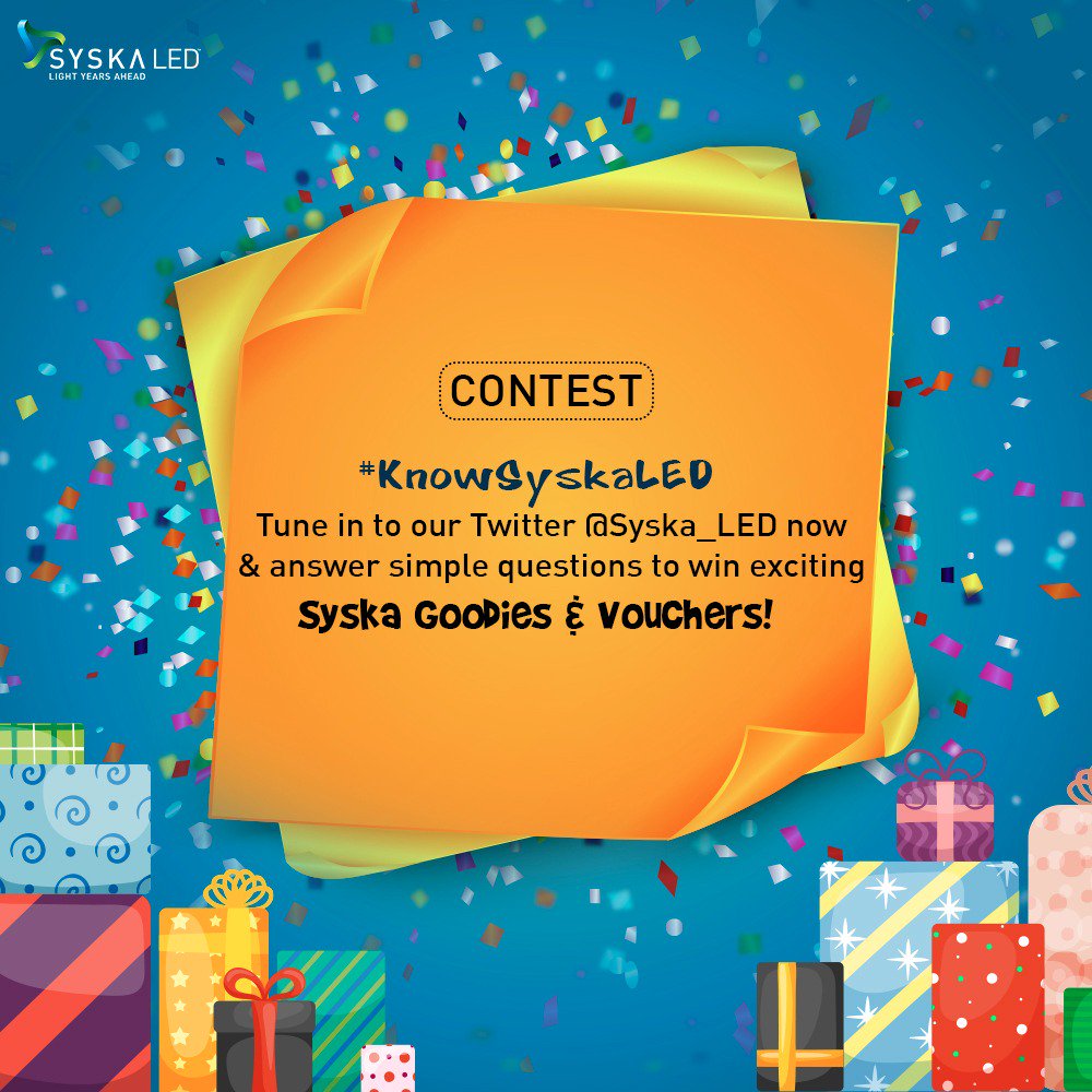 #ContestAlert
Follow <a href="/Syska_LED/">Syska_LDE</a> &amp; stay tuned to our timeline as #KnowSyskaLED Contest shall be LIVE in mins.
Grab Syska Goodies &amp; Vouchers