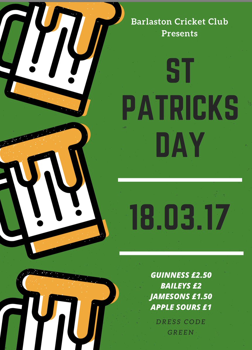 BarloCC's tweet image. This Saturday we have great drinks offers to celebrate St Patrick’s Day ☘️🍺🇮🇪