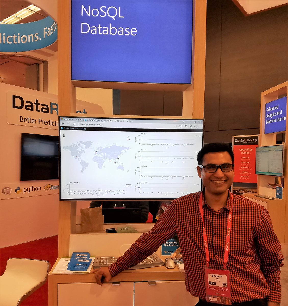 DocumentDB's tweet image. Learn about the API for #MongoDB from @ShireeshThota and crew at @strataconf #StrataHadoop in the #Microsoft #Azure #NoSQL #DocumentDB booth