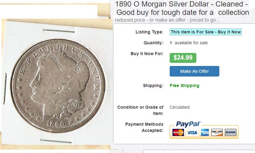 SilverWillies's tweet photo. 1890 O Morgan Silver Dollar - Good buy for tough date for a collection reduced - make an offer - priced to go... https://t.co/rjS6tiJTK4 https://t.co/Pf6bKLNNkG