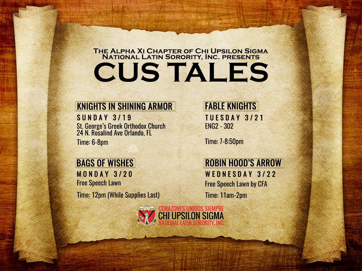 CUS_AlphaXi's tweet photo. Our Week of Wisdom is quickly approaching! Mark your calendars, we'll see you there! #CUSTales #WeekOfWisdom https://t.co/36WIE6Pkzf