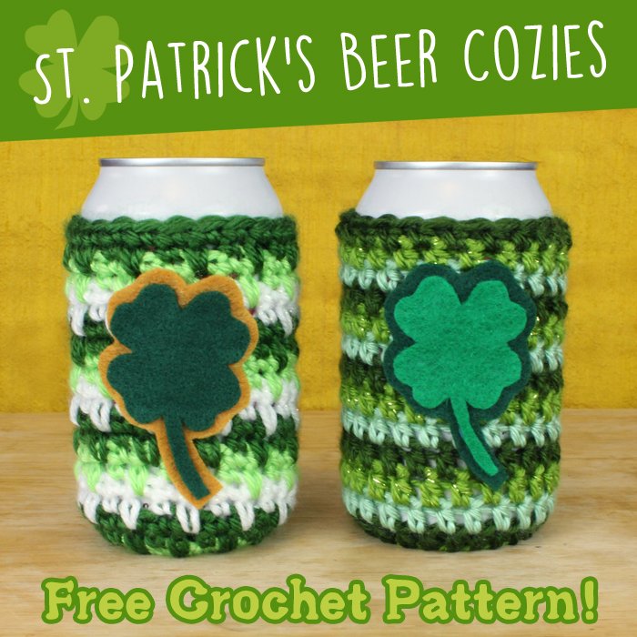 Quick &amp; easy project for #StPatricksDay FREE beer cozies #crochet pattern: gleefulthings.com/blog/?p=8551