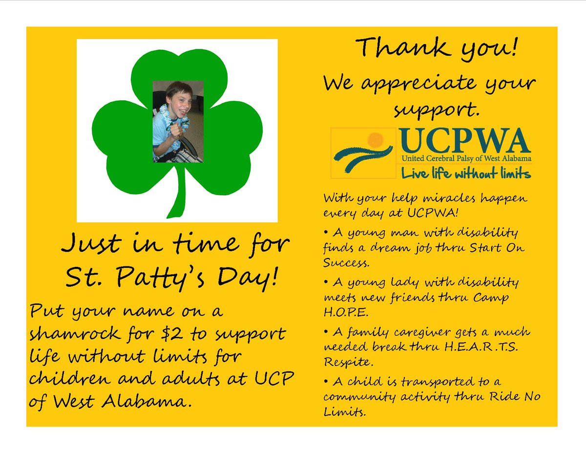 UCP_WA's tweet image. Donate to UCPWA Shamrocks For Hope! classy.org/campaign/UCP-S…
