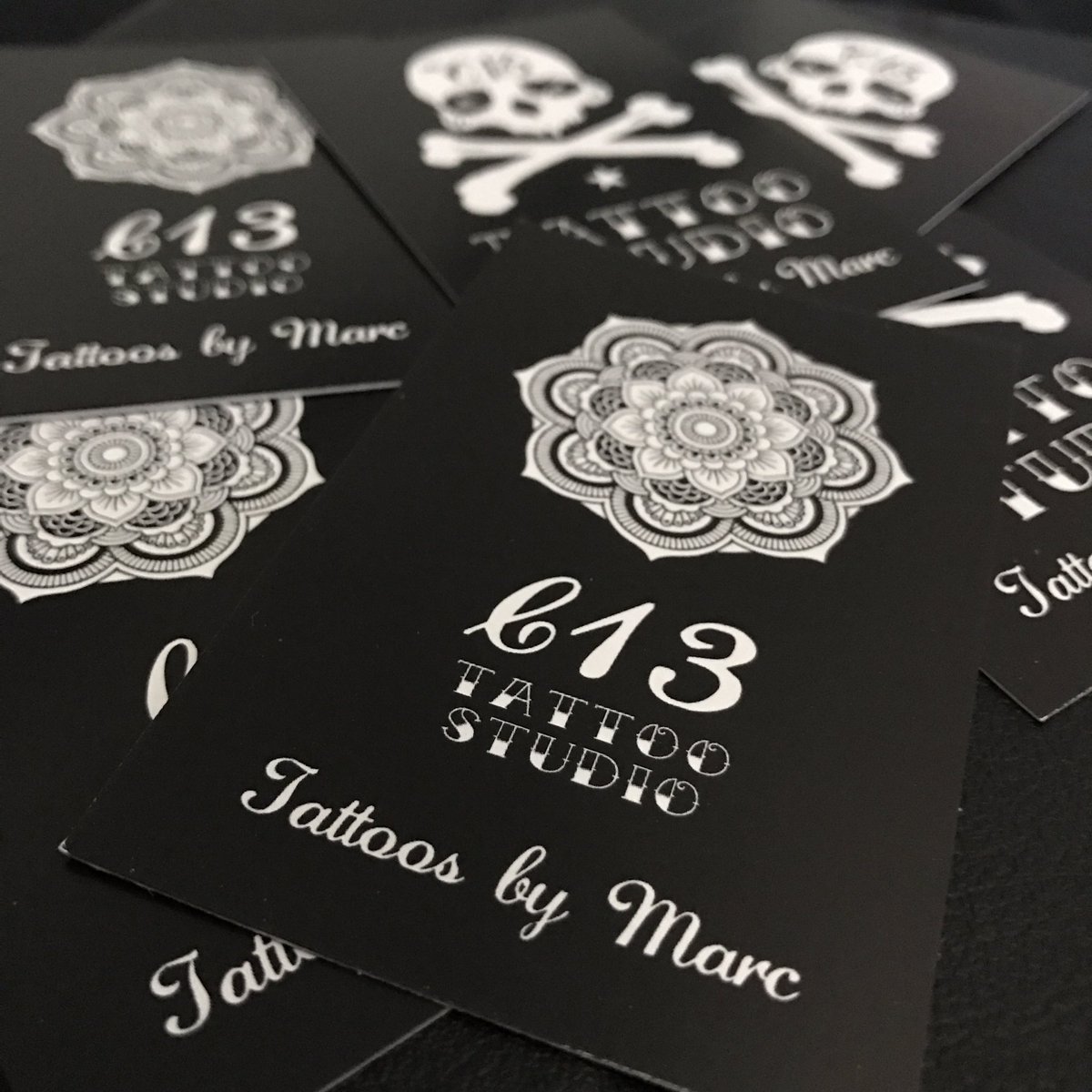 RandomRecordUK's tweet photo. Business and appointment cards designed and printed from only £39 - here are some we recently done for @C13TattooStudio https://t.co/v07leU2BAQ