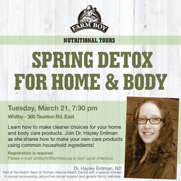 Join Dr. Erdman at Farm Boy Whitby where she'll be speaking about green cleaning &amp; body care products.
#greenproducts #farmboy #whitby