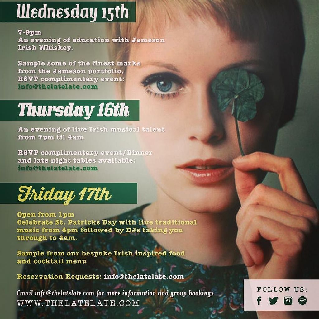 The Late Late NYC (@thelatelate) on Twitter photo We're celebrating St. Patty's Day All-Week long. 🍀
.
Today join us for an evening with <a href="/jamesonwhiskey/">Jameson Whiskey</a> for tasting … We're celebrating St. Patty's Day All-Week long. 🍀
.
Today join us for an evening with <a href="/jamesonwhiskey/">Jameson Whiskey</a> for tasting …
